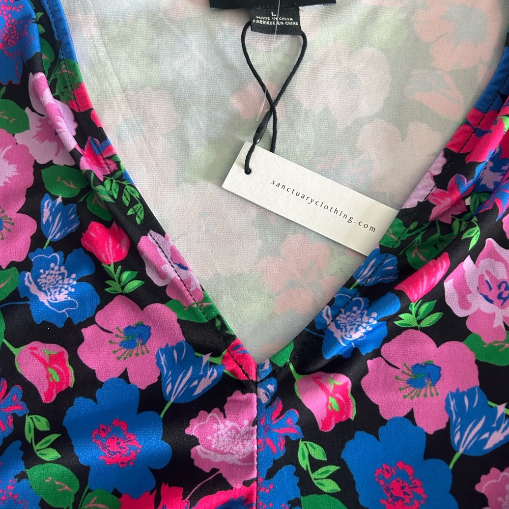 Sanctuary Eye Catcher Multicolored Floral Ruching Top NWT Size Large - Picture 6 of 10